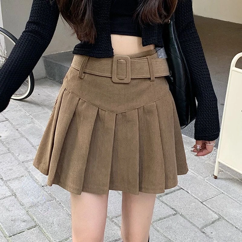 

Deeptown Corduroy Skirt Elegant Women Sexy Sweet Pleated Mini Skirt Preppy Style Autumn Winter Casual A-line Solid Short Skirts