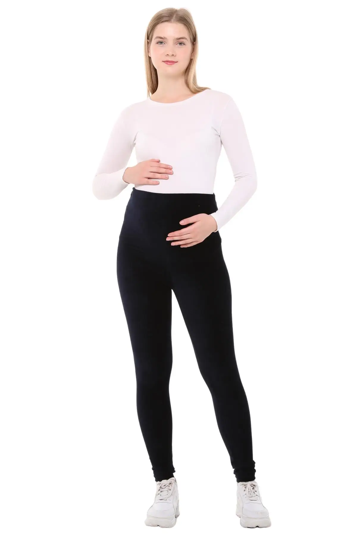 Luvmabelly MYRA8051 Waist Adjustable Winter Velvet Pregnant Leggings-Navy Blue