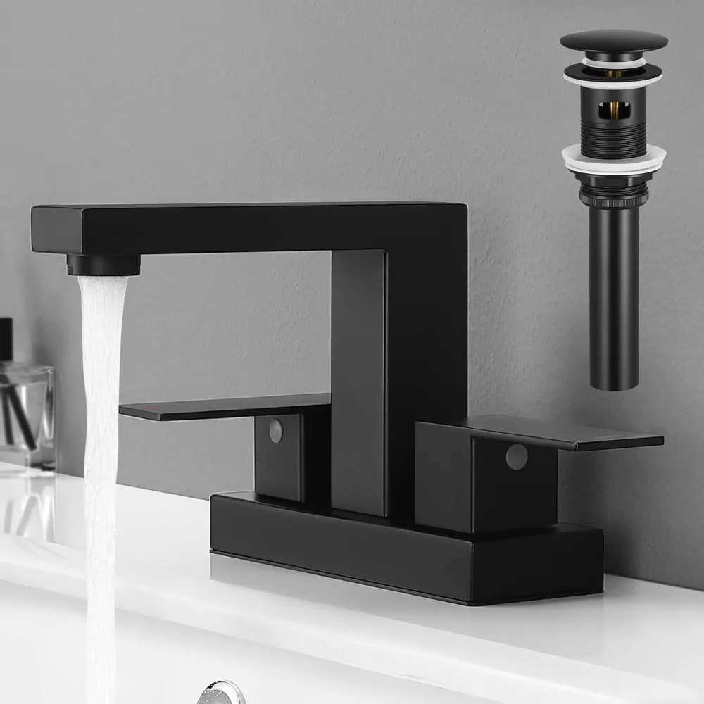 

KES Black 4-Inch Centerset Bathroom Faucet, SUS304 Stainless Steel Lead-Free NSF, Sink Stopper with Overflow, L4150LFF12-BK-C1