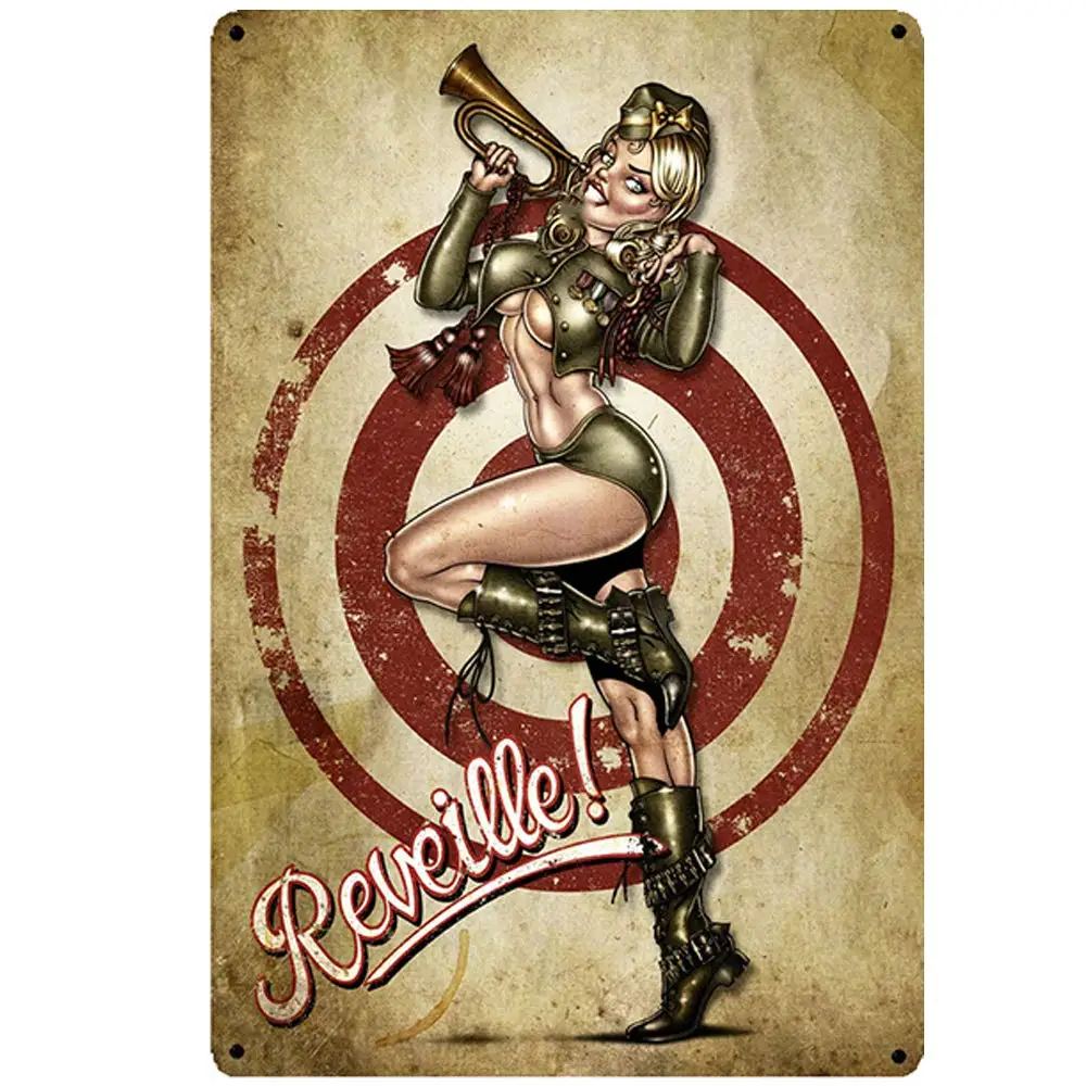 

Retro Design hits the Female Soldier Tin Metal Signs Wall Art | Thick Tinplate Print Poster Wall Decoration for Garage/Bar/Man