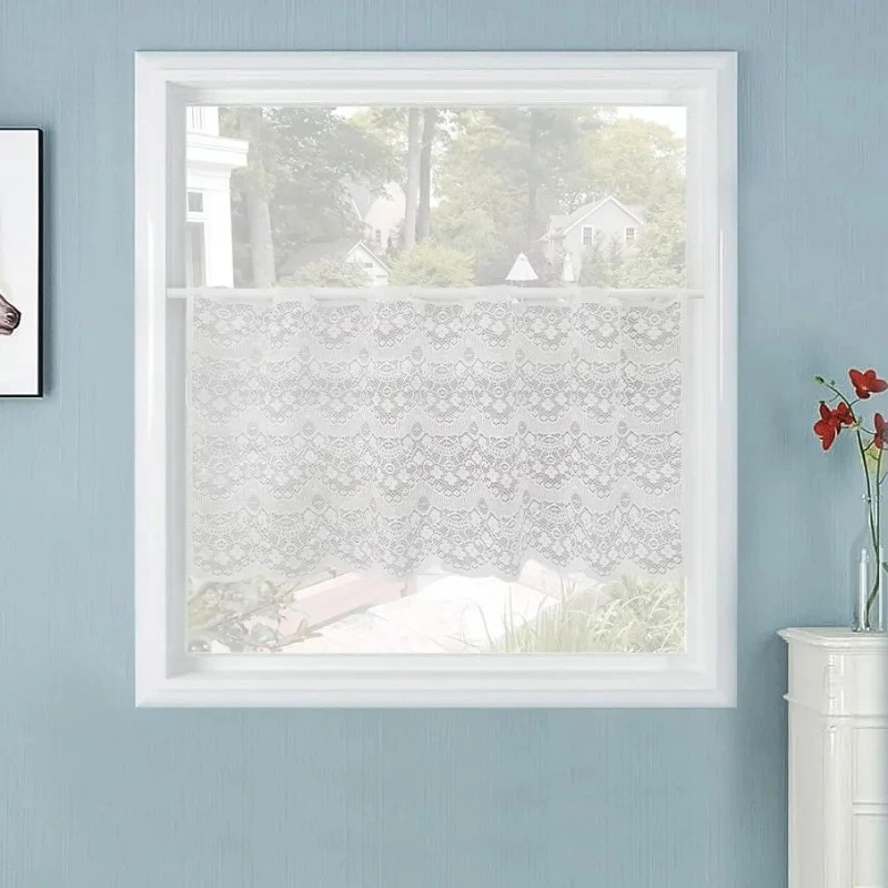 European White Warp Knitted Lace Curtains for Living Room Bedroom Rod Finished Small Short Kitchen Cabinet Glass Blocking Coffee
