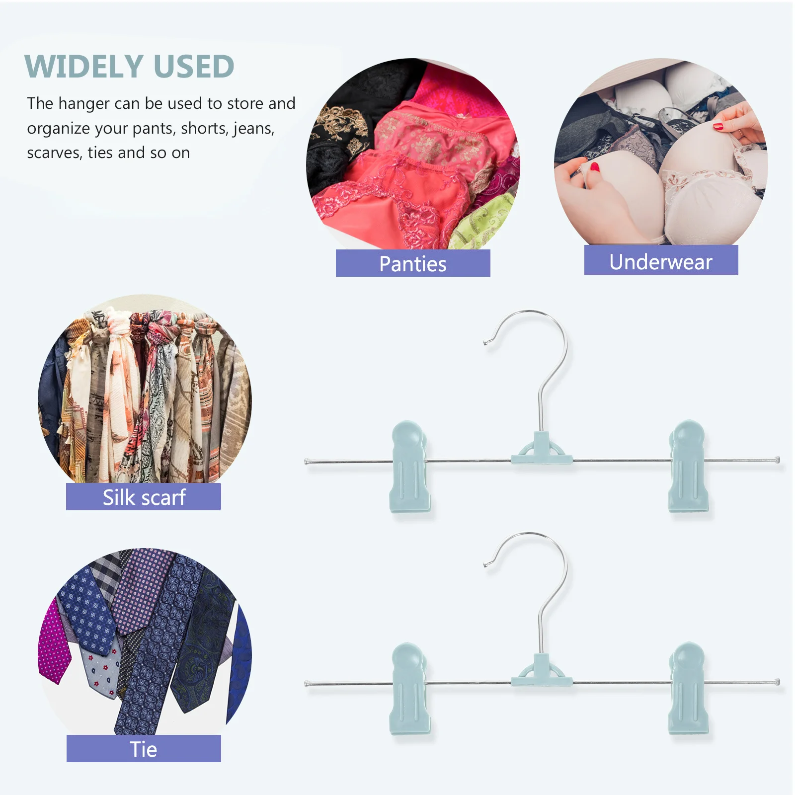 

10Pcs Non-Slip Pants Hangers Plastic Adjustable Clips Multi-Function Closet Organizer Space Saving for Jeans Skirts Scarves Ties