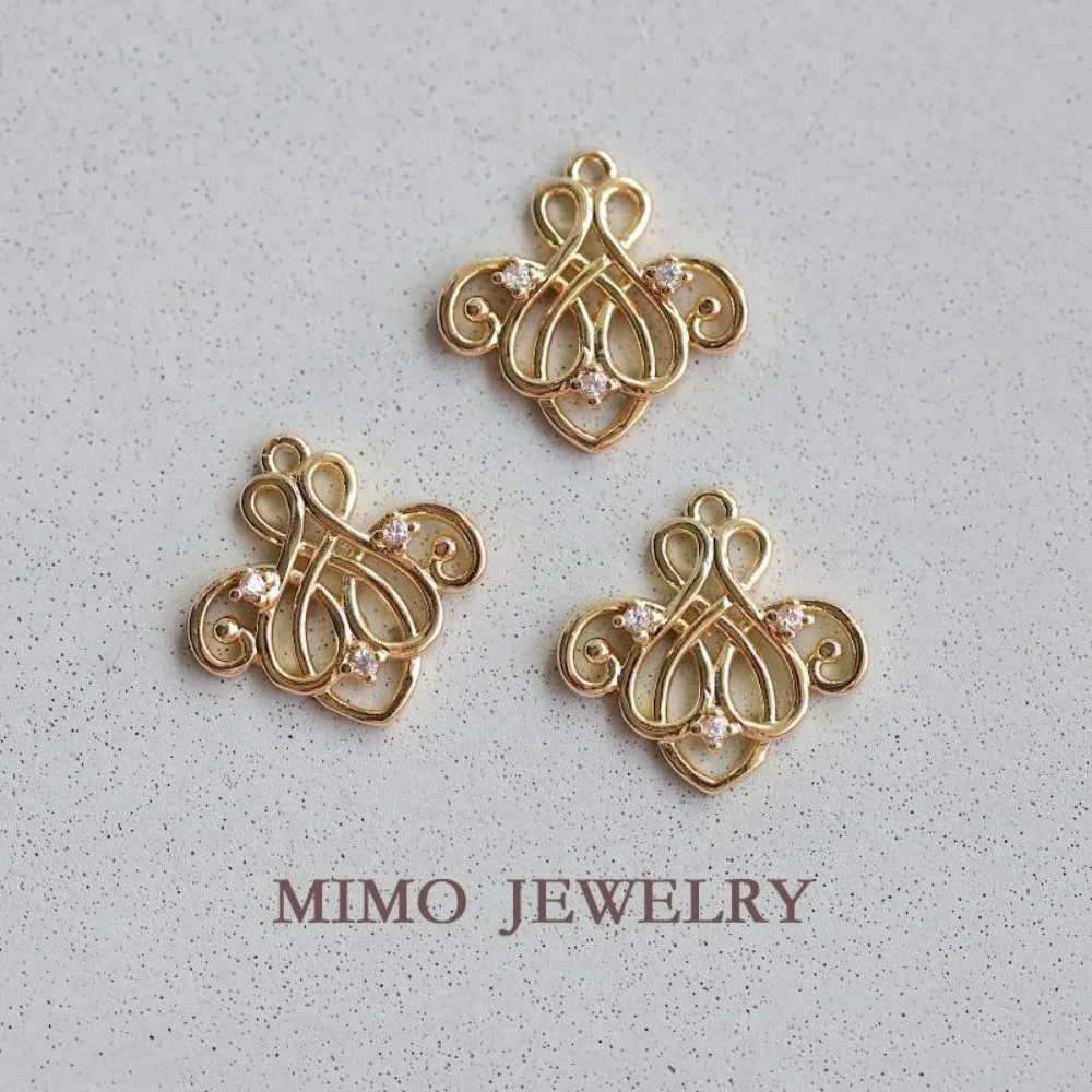 Micro Inlaid Zircon Retro Palace Style Pattern Charms Pendant Supplies DIY Hand Brass Gold Plated Accessories 16mm