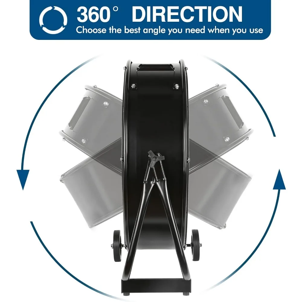 Ventilador de tambor de alta velocidad para garaje, fábrica y sótano, ventilador de tienda negro de Metal resistente de 3 velocidades, 24 ", 8100 CFM