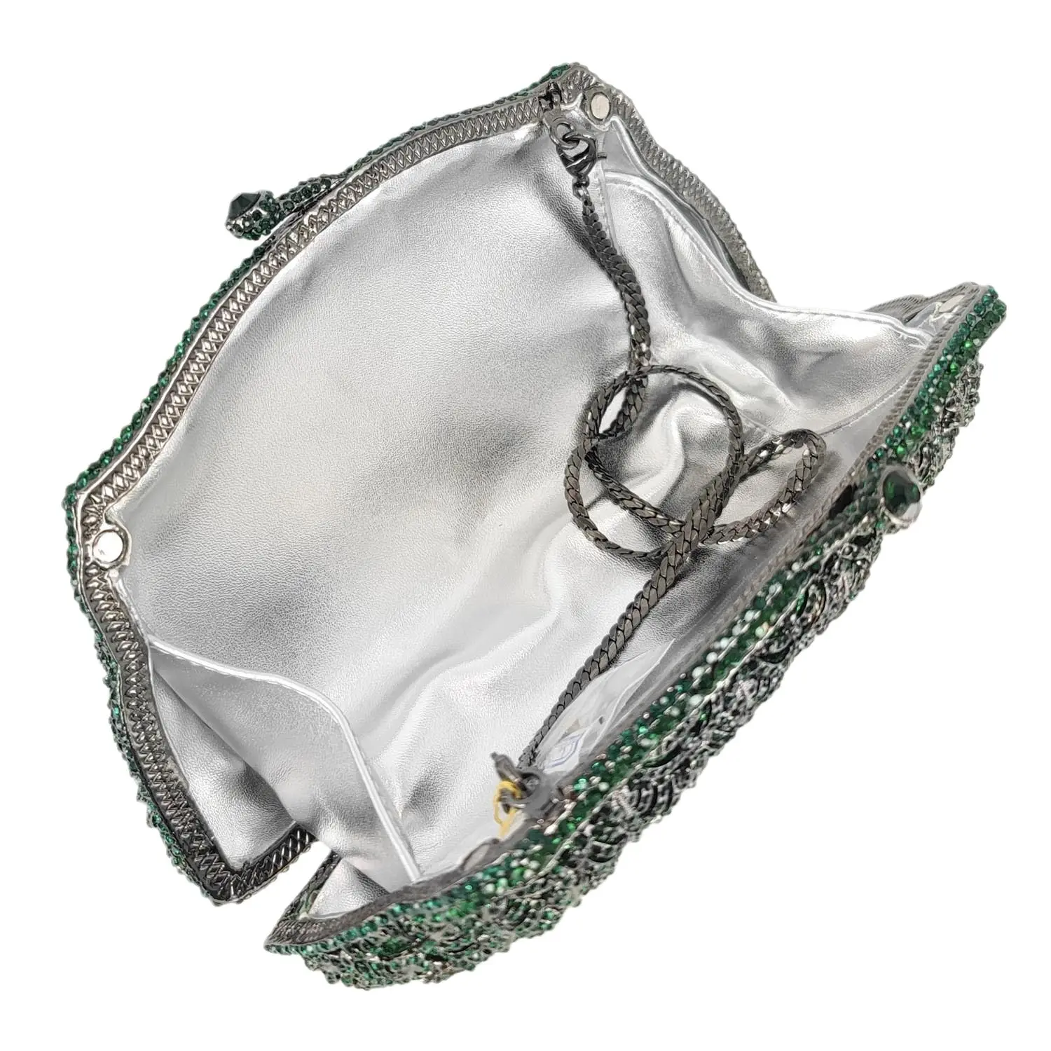 Boutique De FGG Elegant Women Emerald Green Evening Bags and Clutches Formal Dinner Diamond Handbags Wedding Rhinestone Purse