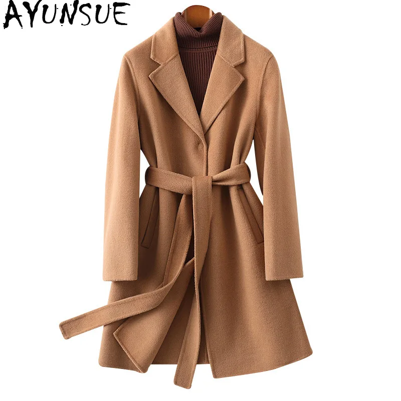 AYUNSUE 100% Real Wool Jackets Autumn Winter Clothes Old Money Coat Women High Quality Long Coats Woman Пальто Женское 2024