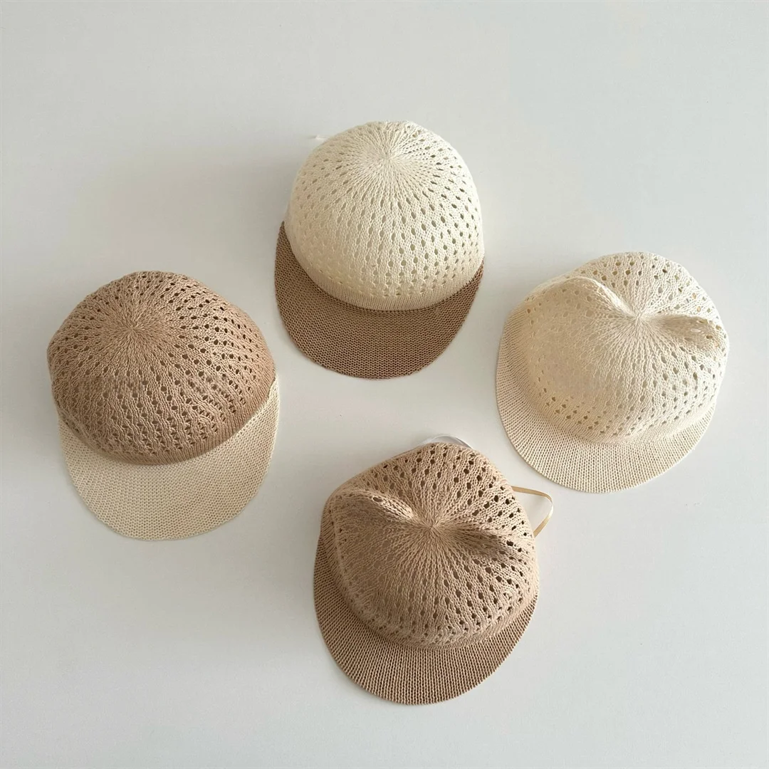 

Kids Summer Baseball Hat 2-6Y Boys Girls Cat Ears Solid Color Hollow Crochet Hat Lightweight Casual Outdoor Sun Protection Hat