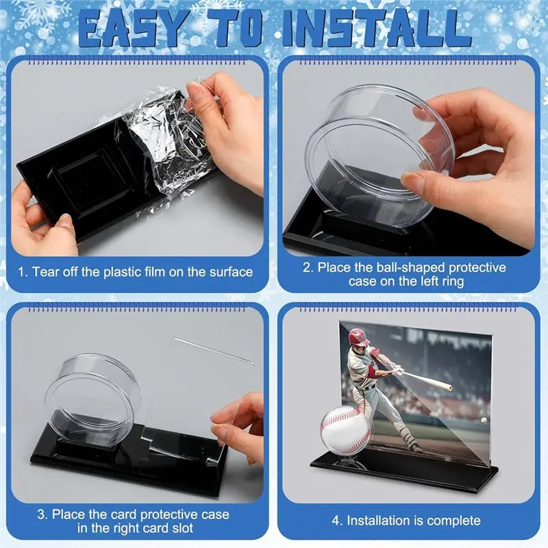 DT19 Acrylic Hockey Puck Display Case with Card Holder - Clear Ball Holder Ring Stand Set for Centerpieces Protector