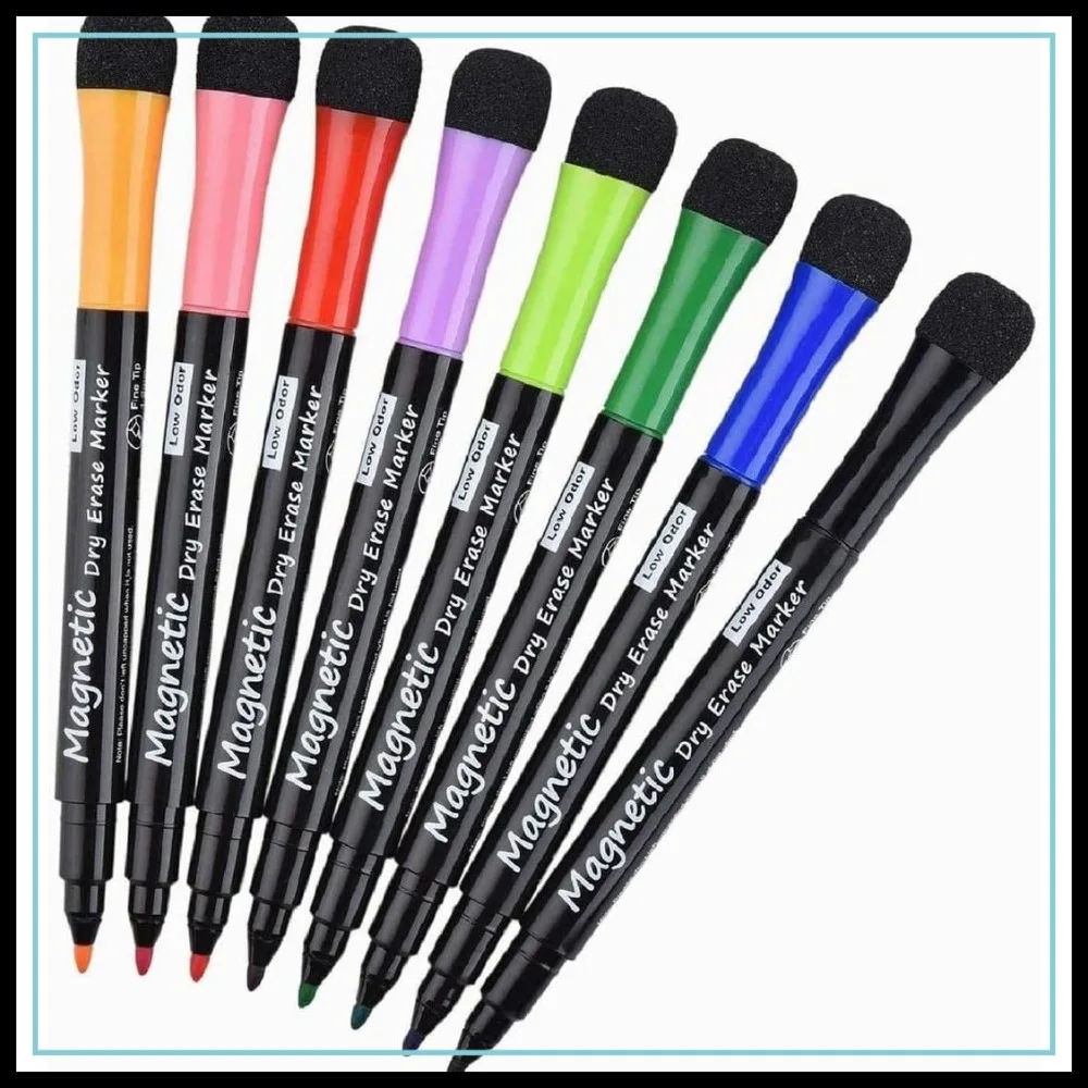 

Fine Tip Dry Erase Markers - 8 Pack Assorted Colors, Low Odor for Whiteboard, Calendar, Refrigerator