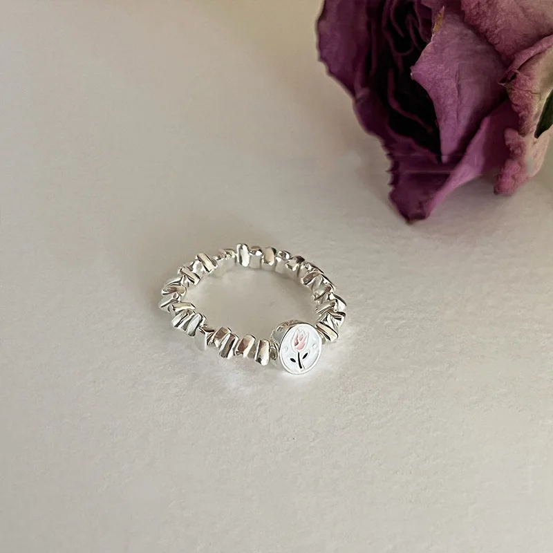 Bagues tulipes minimalistes en argent regardé 925 pour femmes, mode créative, géométrique irrégulière, cadeaux de bijoux de fête d'anniversaire