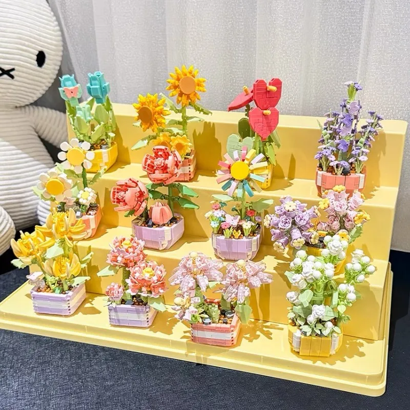 Creative Mini Block Assembly Bricks Toys For Kids Girl 8 to 14 Year Old Gift Flower Bouquet Building Blocks Set for Adults Gifts