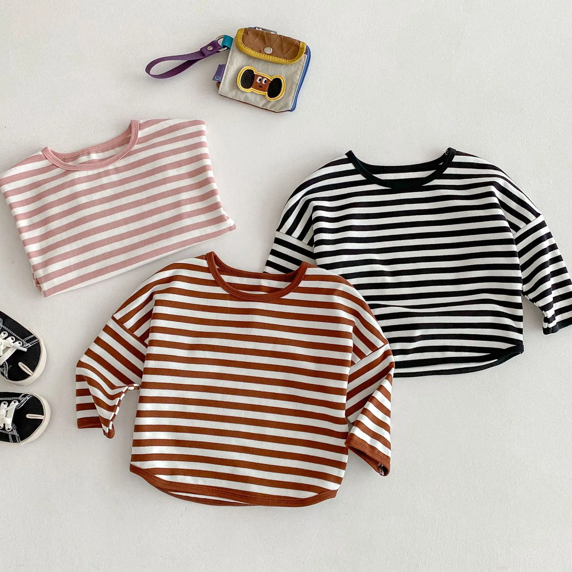 

Striped Children's T-shirt 1-7 Years Loose Casual Base Layer Top Spring Autumn New Style Boys Girls Cotton Crew Neck Fashionable