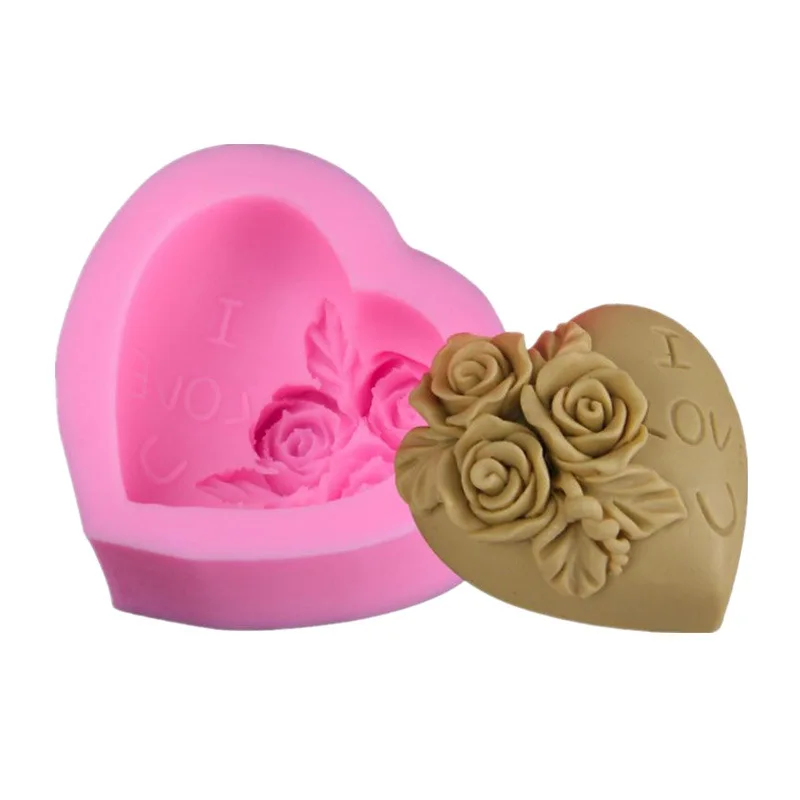 3D Love Heart Rose Flower Silicone Soap Mold Handmade Candle Making Mold Diy Chocolate Cake Decoration Baking Tools Home Gifts