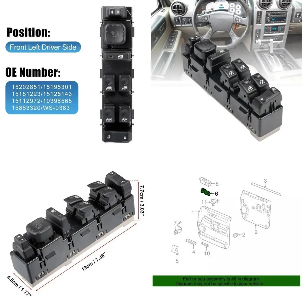 

31BC Power Window Switch for 2005-2007 15883429 15202851 15195301 15181223 15125143 Replacement Power Window Switch