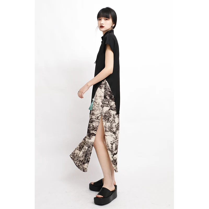 

APOZi Mountain Water Series: Новая версия китайских брюк с высокой талией и рисунком тушью для высоких женщин