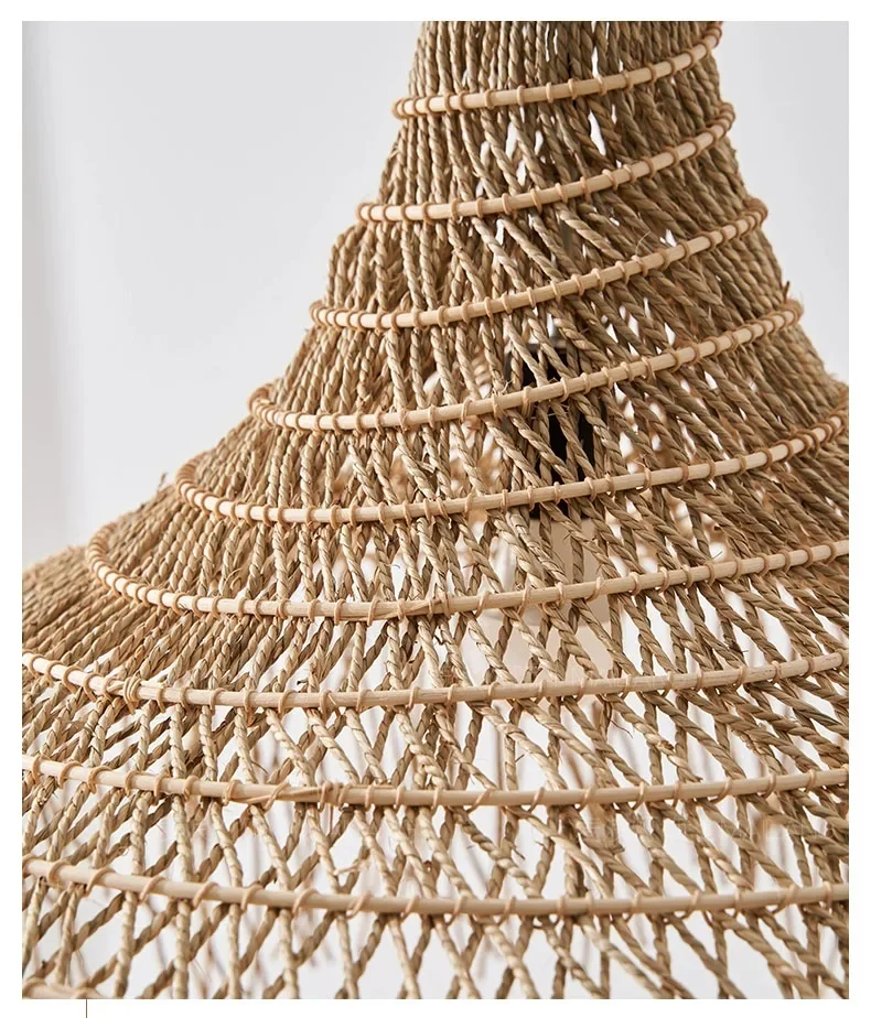 和風籐ペンダントランプ,レトロ,手作り,麦わら帽子,居間,茶室,家庭,レストラン用