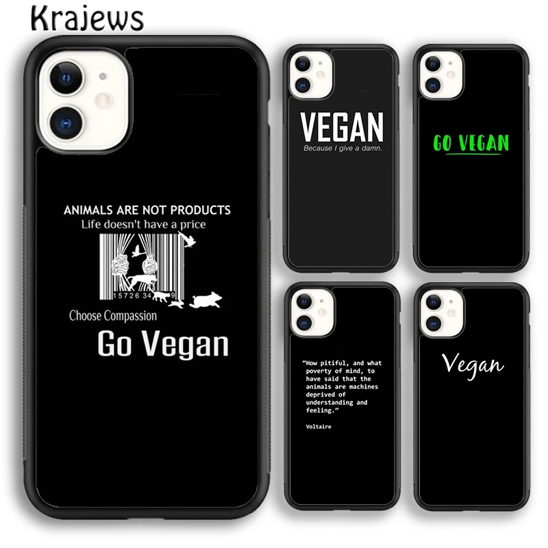 Krajews Vegan Vibes Eat Plants Phone Case Cover For iPhone 16 15 14 plus XS XR 11 12 mini 13 pro max coque Fundas