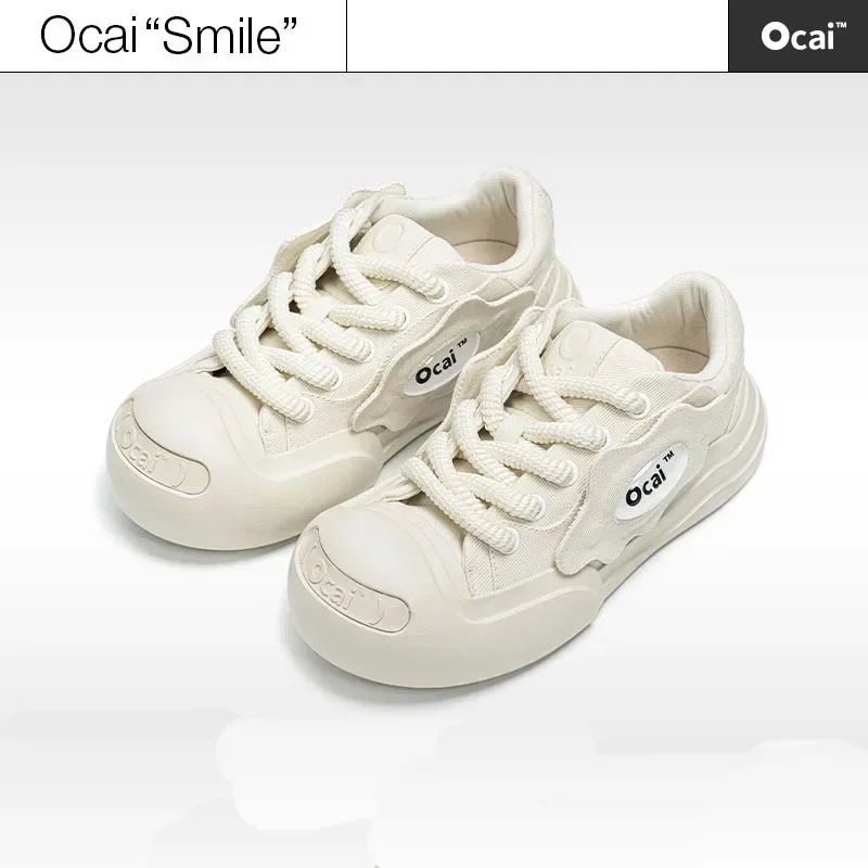 Ocai smile  white tide shoes men's and women's small white shoes summer thick soles increasing smiling face canvas shoes