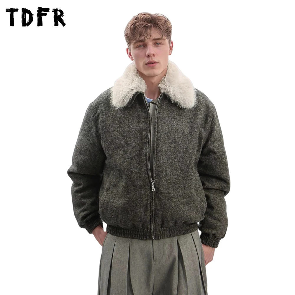 

Шерстяная стеганая куртка в стиле ретро с лацканами, мужская зимняя толстая повседневная свободная куртка со съемным меховым воротником и длинными рукавами, мужская верхняя одежда