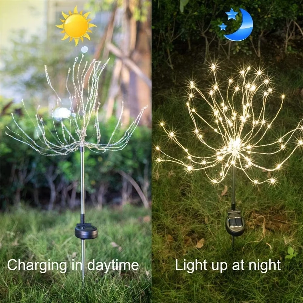 New Outdoor LED Solar Fireworks Lights 90/150 LEDs Waterproof String Fairy For Home Garden Street Christmas Decoration