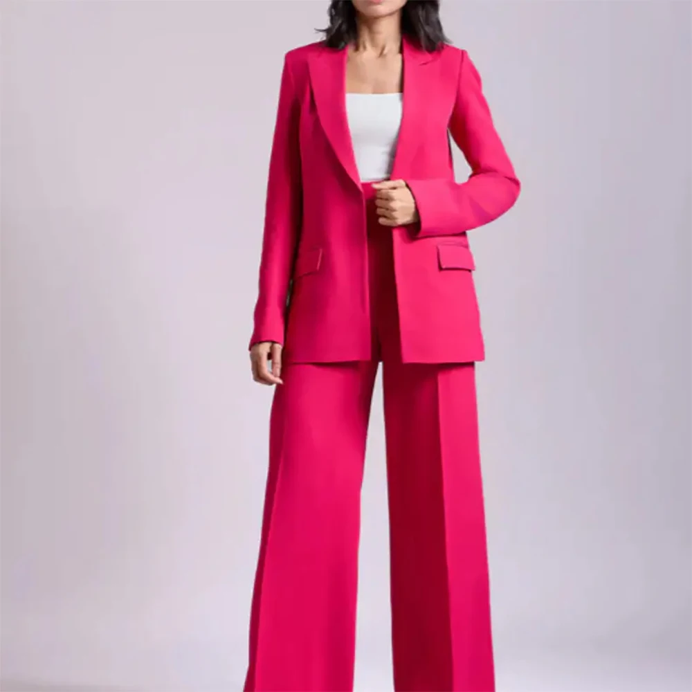 تخصيص الدعاوى النسائية 2 قطعة سترة السراويل مجموعات كاملة موضة بلون واحد زر الذروة التلبيب سليم صالح الملابس النسائية #2