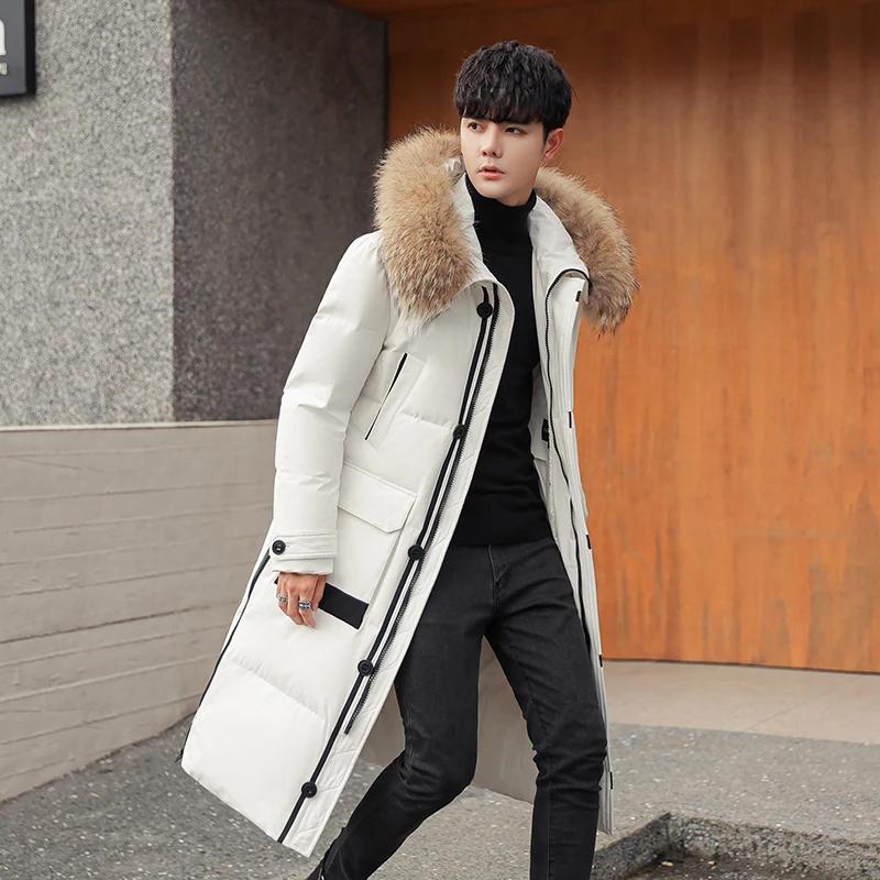 Autumn Winter Men Down Jacket Casual Business British Trench Coat Fashion Trend White Duck Down Warm Male Hooded Top Clothes New