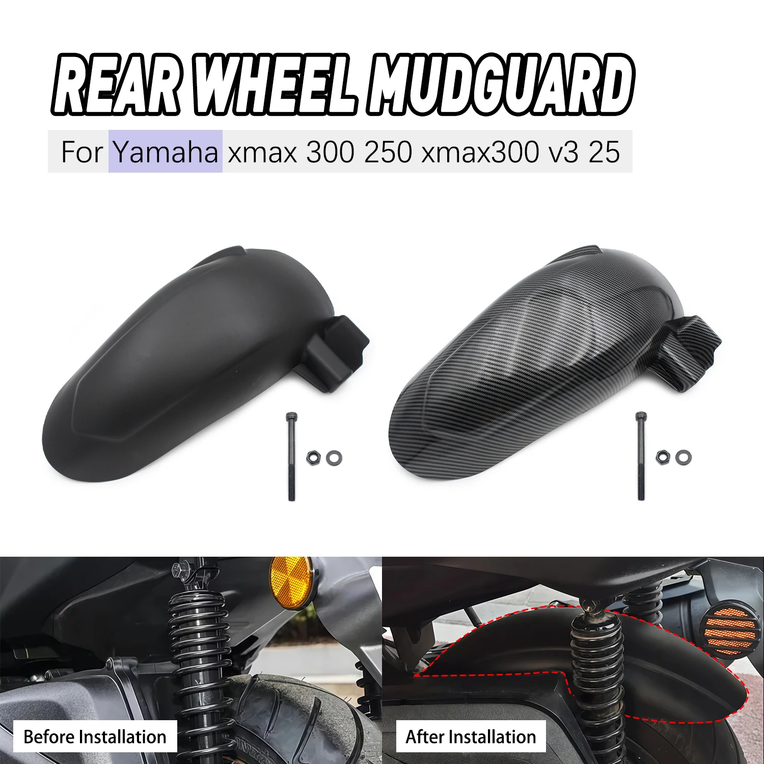 

Accessories moto For YAMAHA XMAX 300 250 XMAX300 V3 2025 Parts Rear Fender Rear Mudguard Fender Mud Rear Wheel Splash