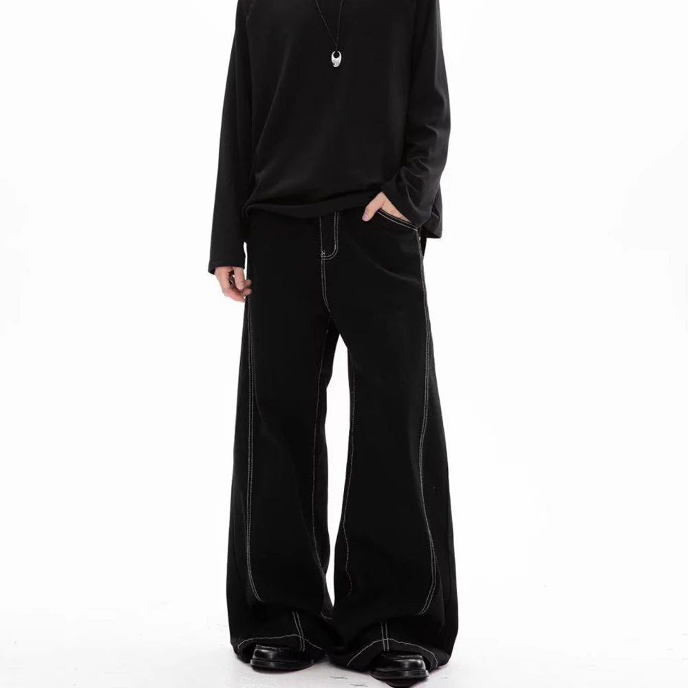 

Winter Men's Solid Color Straight Wide-Leg Jeans American Retro Fashion Trend High Street Loose Casual Niche Men's Bottoms 2025