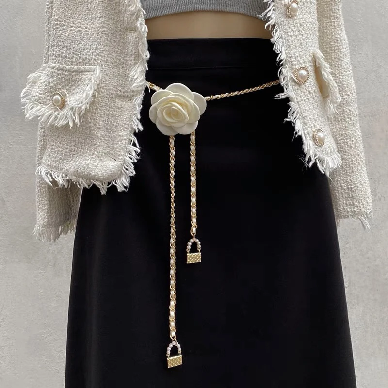 Fashion Flower Gold Chain Belt Female Waist Adjustable Punk Silver Metal Belts For Women High Quality Luxury Dress Pant Chains