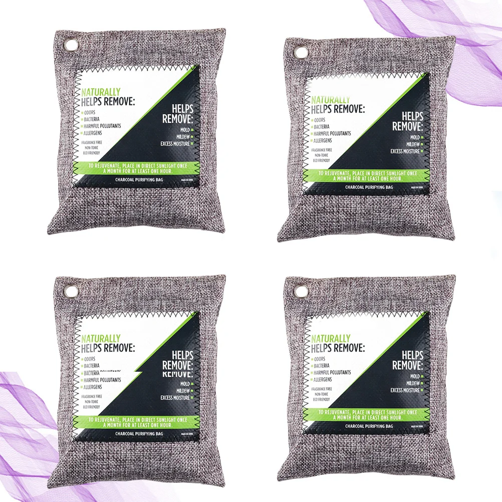 

4Pcs Activated Bamboo Charcoal Air Purifier Bag Chemical Free Moisture Absorber for Home Car Refrigerator Odor