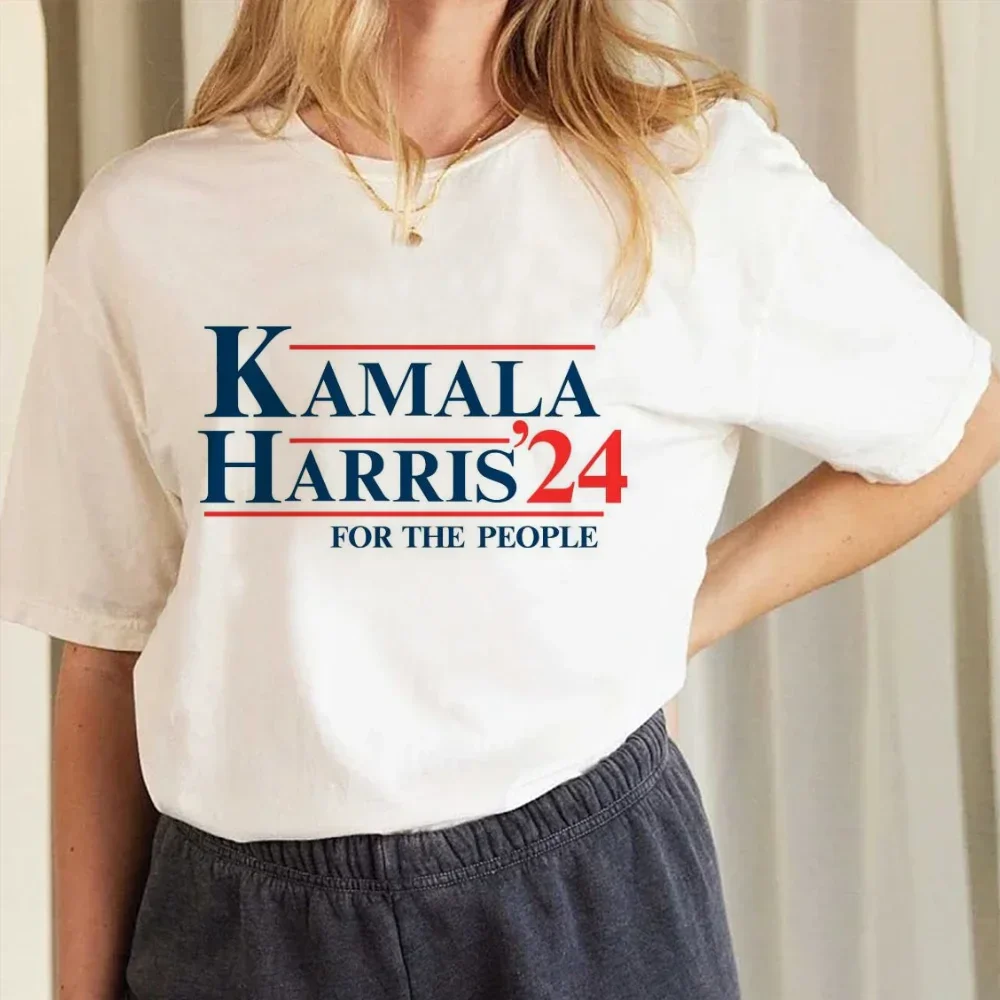 Pattern Trendy Women's Kamala Harris 24 for The People Cartoon Short Sleeve Printed Top Casual Style Plus Size Loose T-Shirt