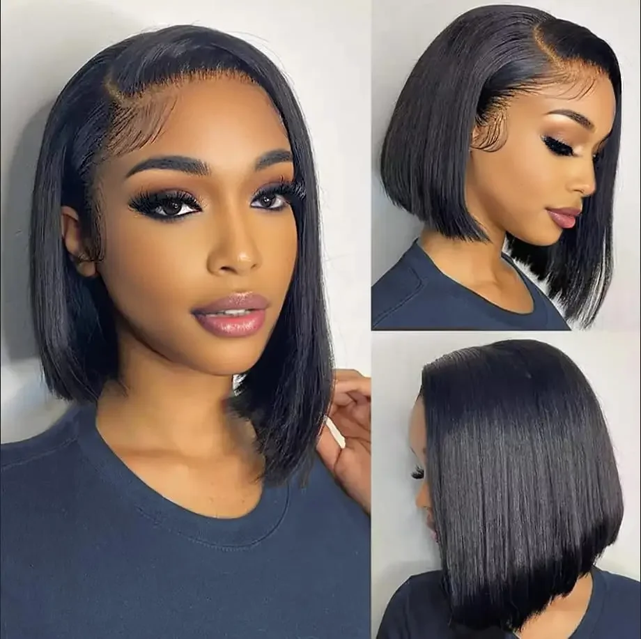 Glueless Human Hair Bob Wig Short Straight 13x4 Lace Front Human Hair Wigs For Women 4x4 Lace Front Wig Pre Plucked 180% Density