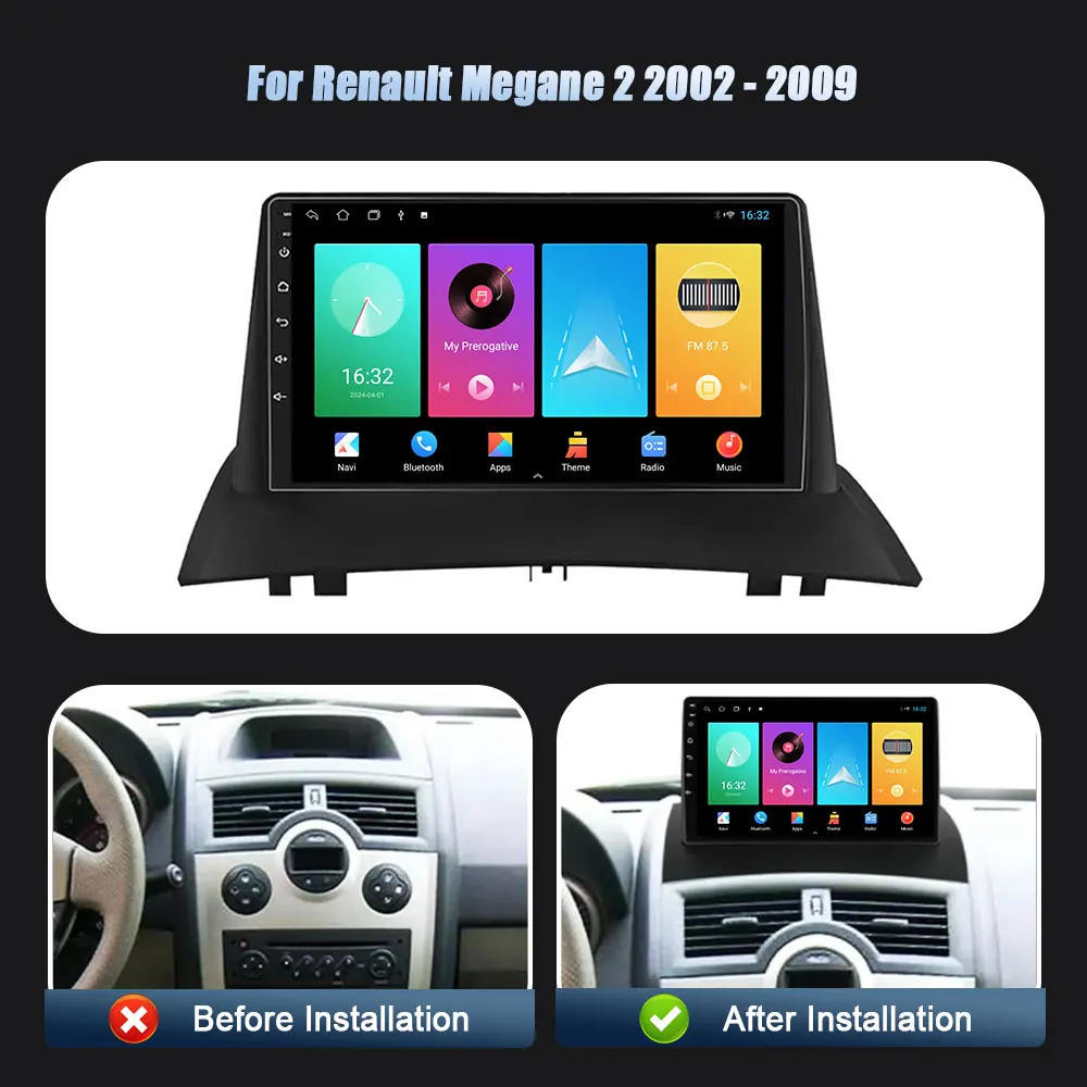 Android 14 For Renault Megane 2 2002-2009 Head Unit Wireless Carplay Stereo Car Radio Multimedia Navigation Player WIFI 2DIN