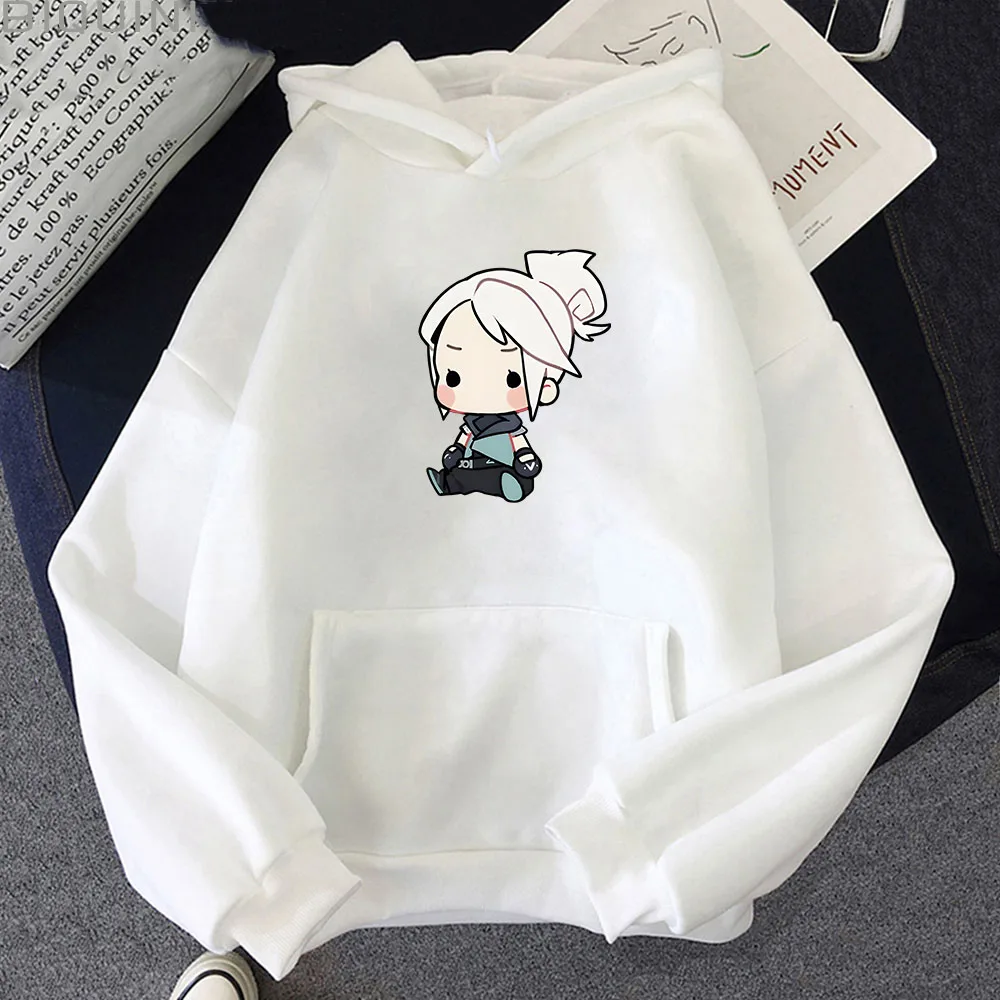 VALORANT Anime Hoodie Jett Streetwear Damen Übergroßes Sweatshirt Niedlicher Cartoon Print Top Trainingsanzug Herren Unisex Studenten Pullover