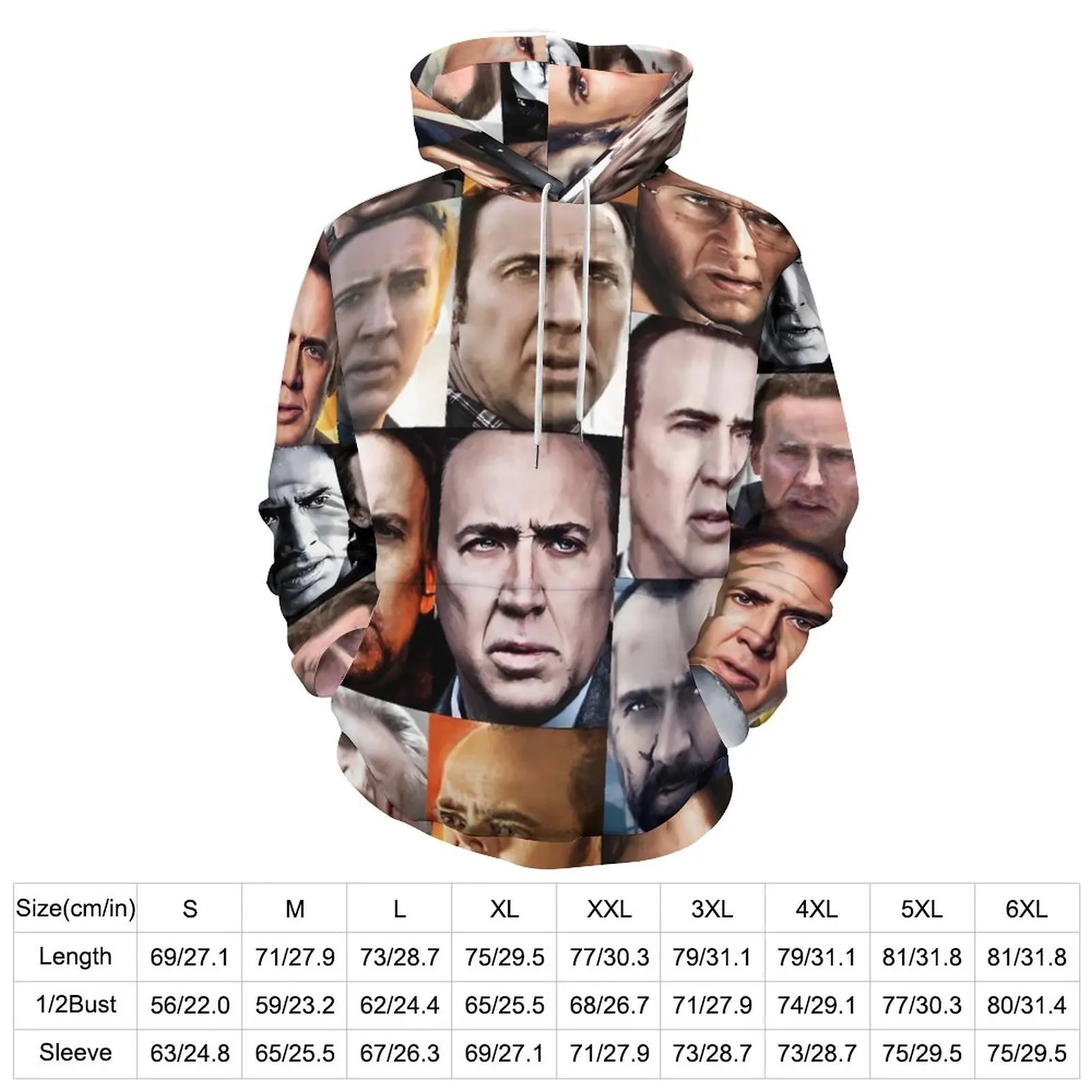 Nicholas Cage Faces Hoodies Nick Cage Street Fashion Casual Hoodie Long Sleeve Cute Graphic Hooded Sweatshirts Large Size