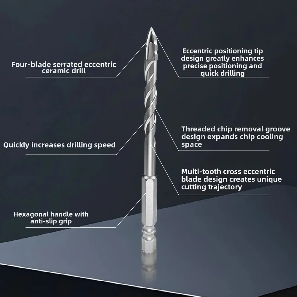 10 Piece Cross Four Edge Eccentric Drill Set with Staggered Blade Construction for Quick Drilling and Optimized Chip Evacuation