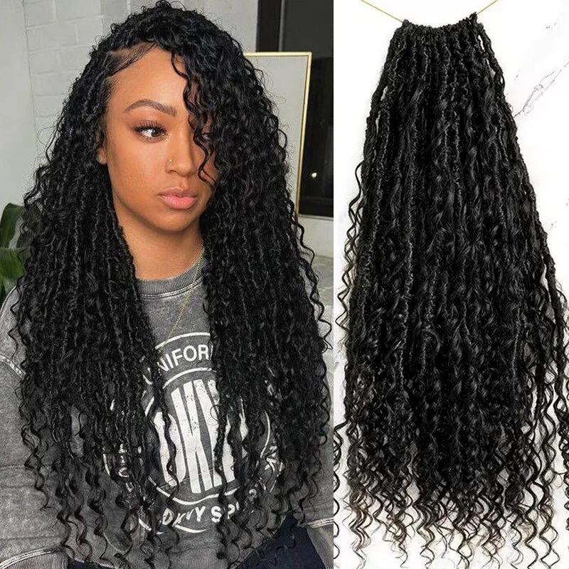 Goddess Locs Crochet Hair Pre Looped Faux Locs Crochet Hair  Extension  With Deep Wave Human Hair Curls