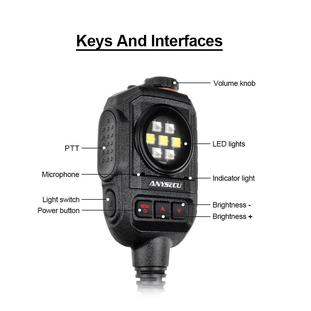 Microphone Speaker Burst light K head/type-C hand microphone for Baofeng UV-82/5R UV-K5 UV390 GT-12 W8 Walkie Talkie