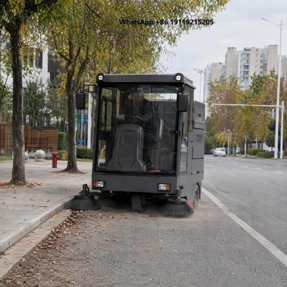 CleanHorse M6 Industrial Ride on Electric Battery Road Street Leaf Collecting Sweeper Scrubber Machine 2100mm 200L Dust Box