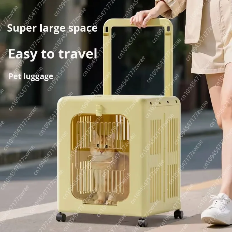 Plastic Four-wheeled Pet Travel Backpack, Portable Multi-functional Suitcase, Large Capacity, Ventilated and Environmentally