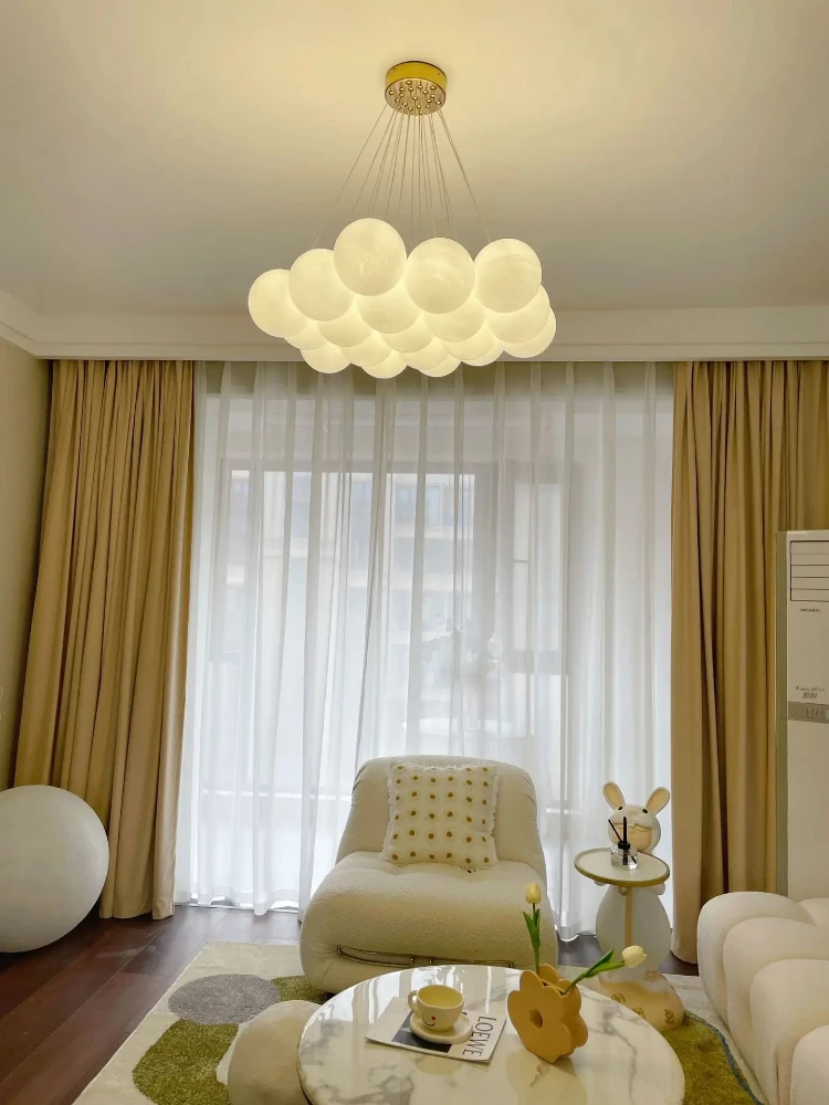 Nordic bubble pendant lamp Cream Cloud Glass Ball Chandelier for Living Room Hotel bedroom French Milk White Glass pendant light