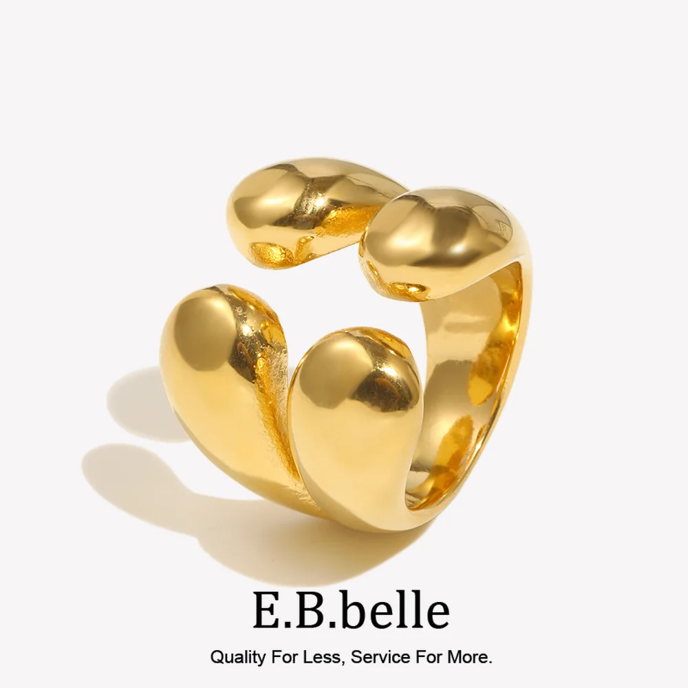 E.B.belle Water Drop Head Open Ring PVD Plate 18K Gold Plated Decoration 316L Stainless Steel Lady Finger Jewelry Gifts