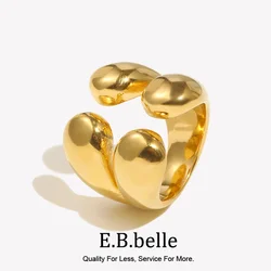 E.B.belle Water Drop Head Open Ring PVD Plate 18K Gold Plated Decoration 316L Stainless Steel Lady Finger Jewelry Gifts