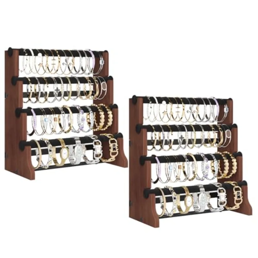 

2 Pack Bracelet Holder 4 Tier Detachable Velvet Jewelry Display Stand Rustic Wood Necklace Storage Organizer Display Stand Wall