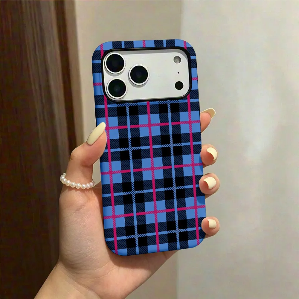Luxury Clmj Linear Grid Phone Case for iPhone 18 17 17e 16e 16 15 14 13 12 11 Air Pro Max Plus Double-layer