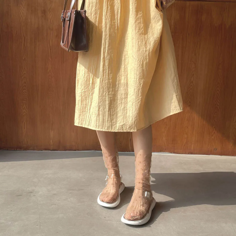 Calcetines finos de gasa para mujer, medias de tul con puntos, vestido, medias de nailon