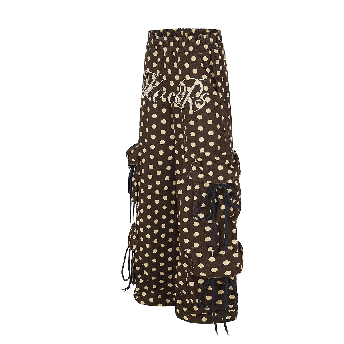 MWJLPWQ 2026 New American Style Dot Jeans Men's Drawstring Straight Multi-Pocket High Street Workwear Wide-Leg Pants New 17523