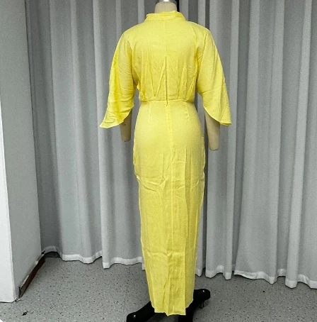 New Fashion for Women 2024 Dress Summer Solid Color Asymmetrical Design Plunge Batwing Sleeve Draped Daily Vacation Midi Dress