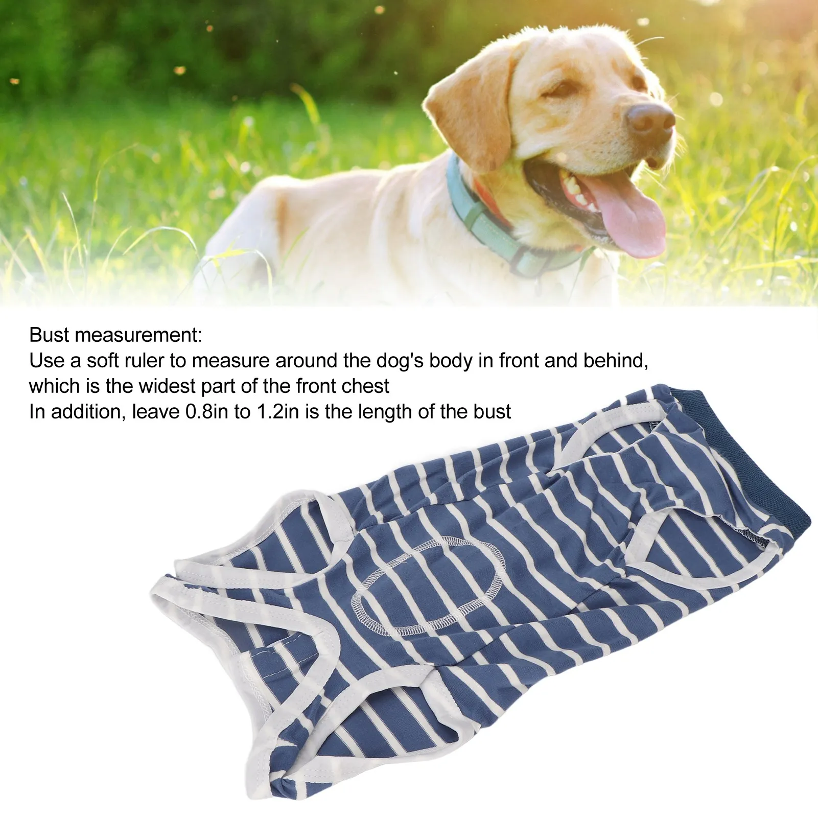 Dog Cat Recovery Suit Stretchy Breathable Adjustable Collar Stripe Pet Post Surgery Shirt For Abdominal Wound