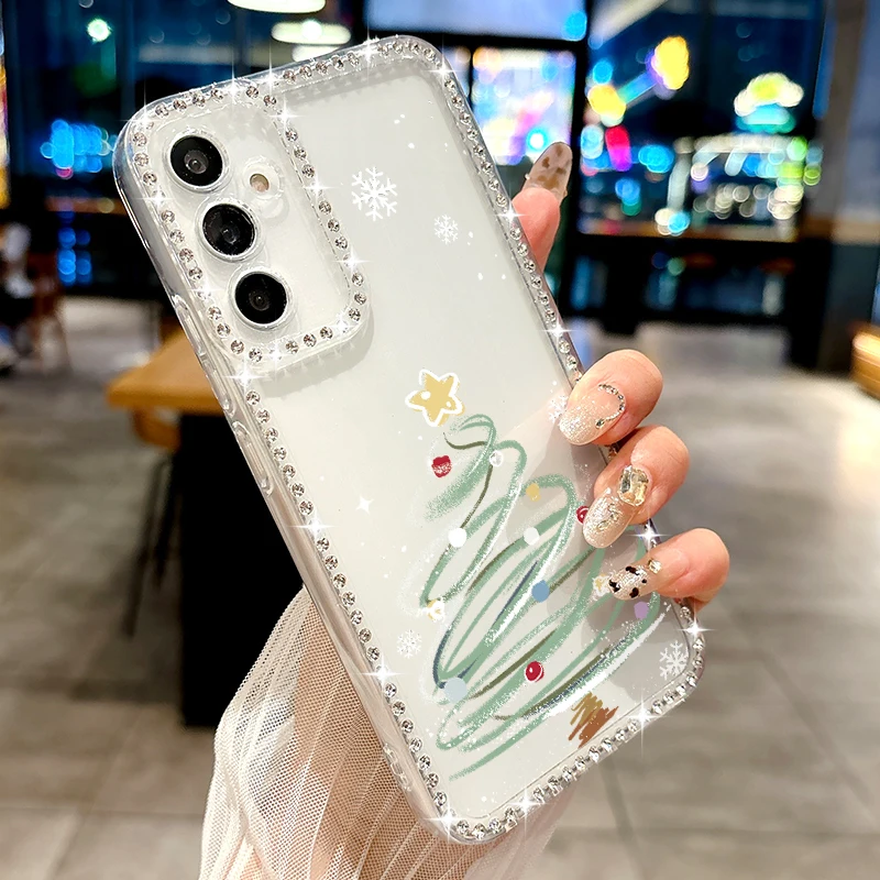 Christmas Pattern Diamond Case For Samsung Galaxy A56 A55 A54 5G A36 A35 A26 A16 A15 S21 FE S22 S23 S24 S25 Ultra S25 Edge Capa